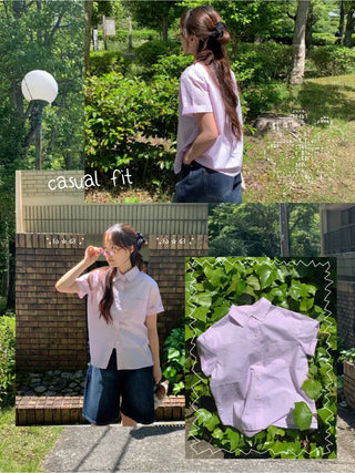 Striped Border Stitch Short-Sleeve Shirt