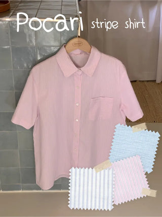 Striped Border Stitch Short-Sleeve Shirt