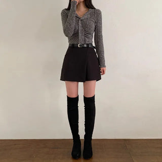 A-line elastic asymmetrical belt mini skirt panties