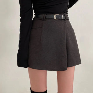 A-line elastic asymmetrical belt mini skirt panties