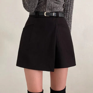A-line elastic asymmetrical belt mini skirt panties