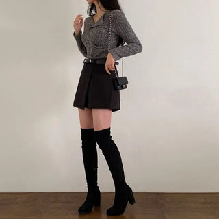 A-line elastic asymmetrical belt mini skirt panties