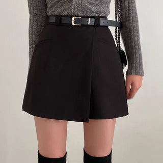 A-line elastic asymmetrical belt mini skirt panties