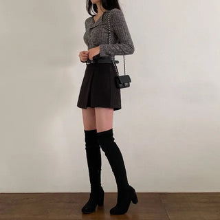 A-line elastic asymmetrical belt mini skirt panties