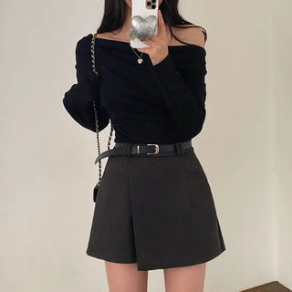 A-line elastic asymmetrical belt mini skirt panties