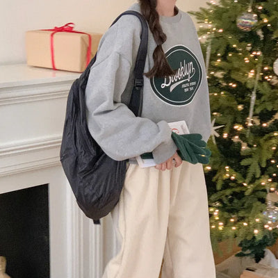 [Fleece-lined] Lettering Semi-Oversized Sweatshirt