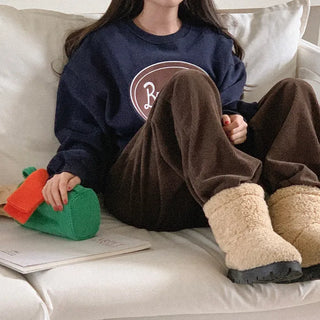 [Fleece-lined] Lettering Semi-Oversized Sweatshirt