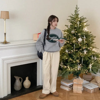 [Fleece-lined] Lettering Semi-Oversized Sweatshirt