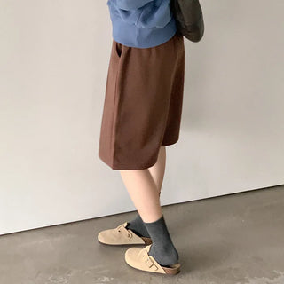 Fleece-lined, elastic-waist half-pants