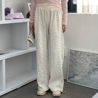 Flower-patterned elastic waist pants