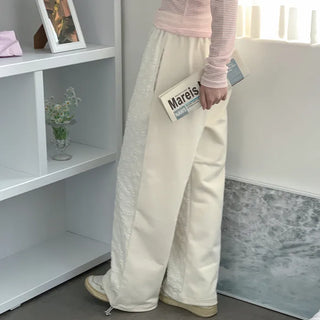 Flower-patterned elastic waist pants