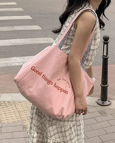 Reversible Stripe Border Lettering Big Eco Bag