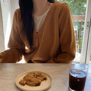 V-neck fluffy cardigan