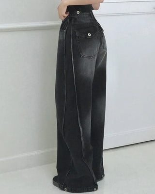 Washed wide-leg pants with side pleats