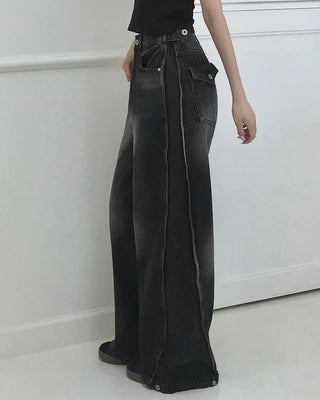 Washed wide-leg pants with side pleats