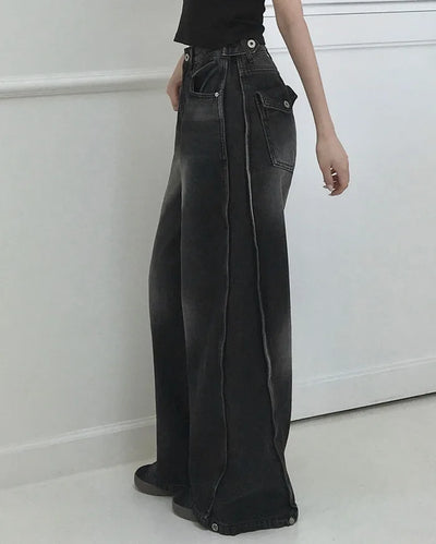Washed wide-leg pants with side pleats