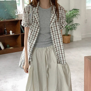 Cotton check short-sleeved shirt