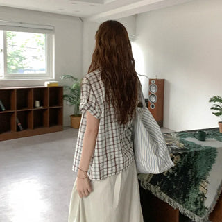 Cotton check short-sleeved shirt