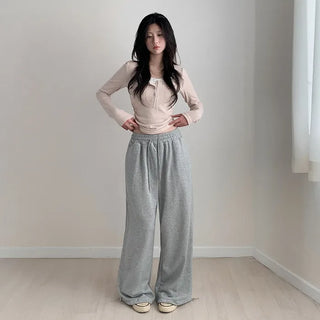 Elastic waistband drawstring jogger wide pants