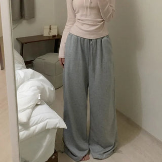 Elastic waistband drawstring jogger wide pants