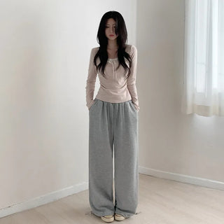 Elastic waistband drawstring jogger wide pants