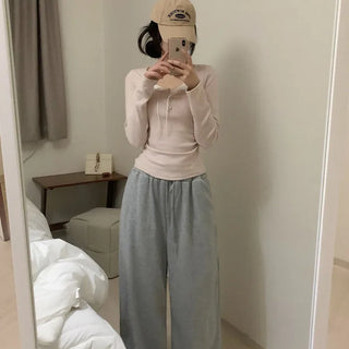 Elastic waistband drawstring jogger wide pants