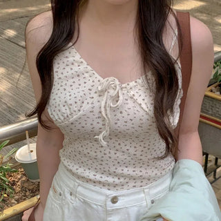 Ribbon layered floral print camisole