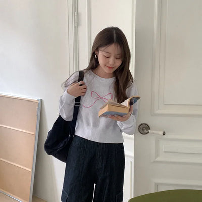 Cotton Ribbon Crop Sweatshirt