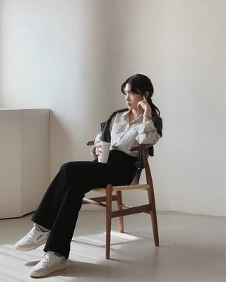 (basic/long) Premium semi-bootcut black denim pants - 4 sizes
