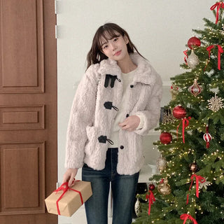 High-neck buckle fur jacket