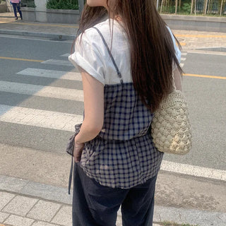 Checked String Ribbon Sleeveless