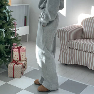 Fleece-lined wide-leg elastic waist pants