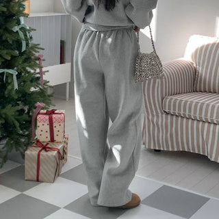 Fleece-lined wide-leg elastic waist pants