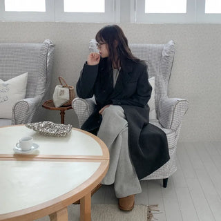 Fleece-lined wide-leg elastic waist pants