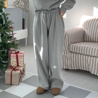 Fleece-lined wide-leg elastic waist pants