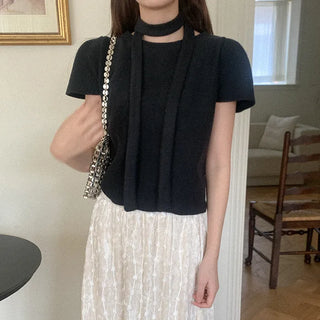 [SET] Peach Scarf & Puff T-Shirt Set