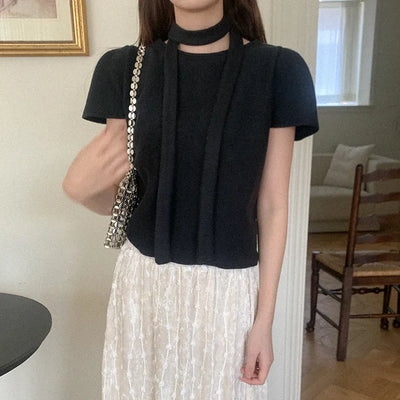 [SET] Peach Scarf & Puff T-Shirt Set