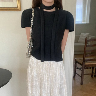 [SET] Peach Scarf & Puff T-Shirt Set