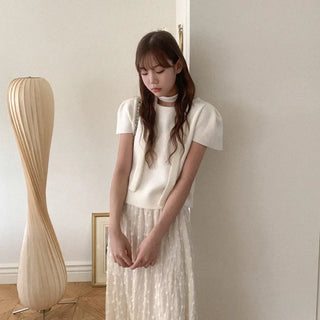 [SET] Peach Scarf & Puff T-Shirt Set