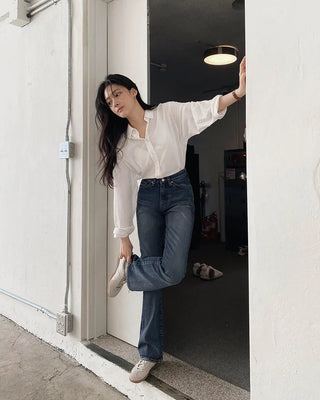 Semi-bootcut denim pants
