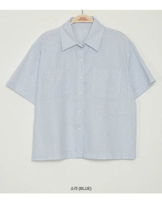 Summer Loose Fit Striped Short-Sleeve Shirt