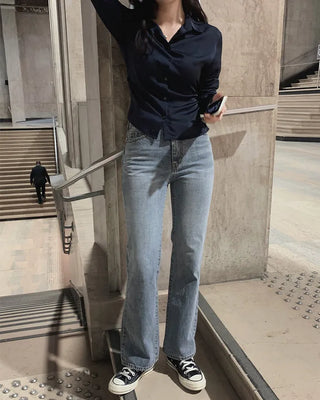 Semi-bootcut denim pants