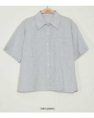 Summer Loose Fit Striped Short-Sleeve Shirt
