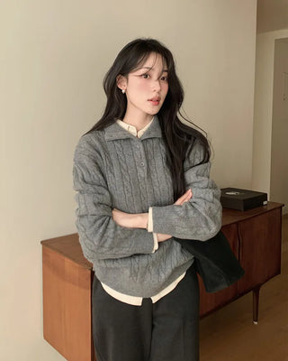 (3 colors) Thick Cable Knit Cardigan