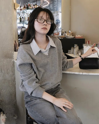 Shirt-layered knit