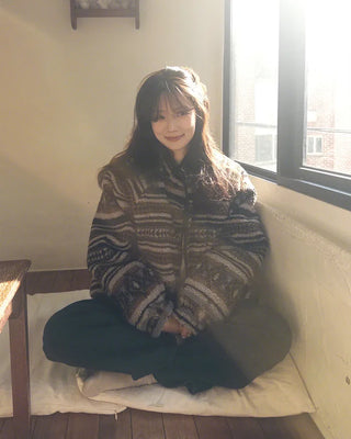 Down jacket x fleece reversible high-neck jacket