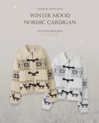 Nordic pattern toggle cardigan