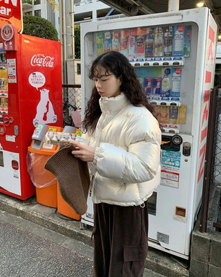 Glossy short-length down jacket