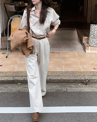 Wide cotton slacks with pleats