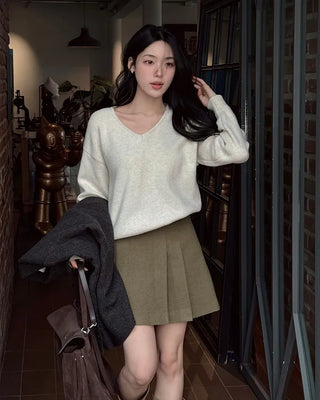 Wool pleated mini skirt